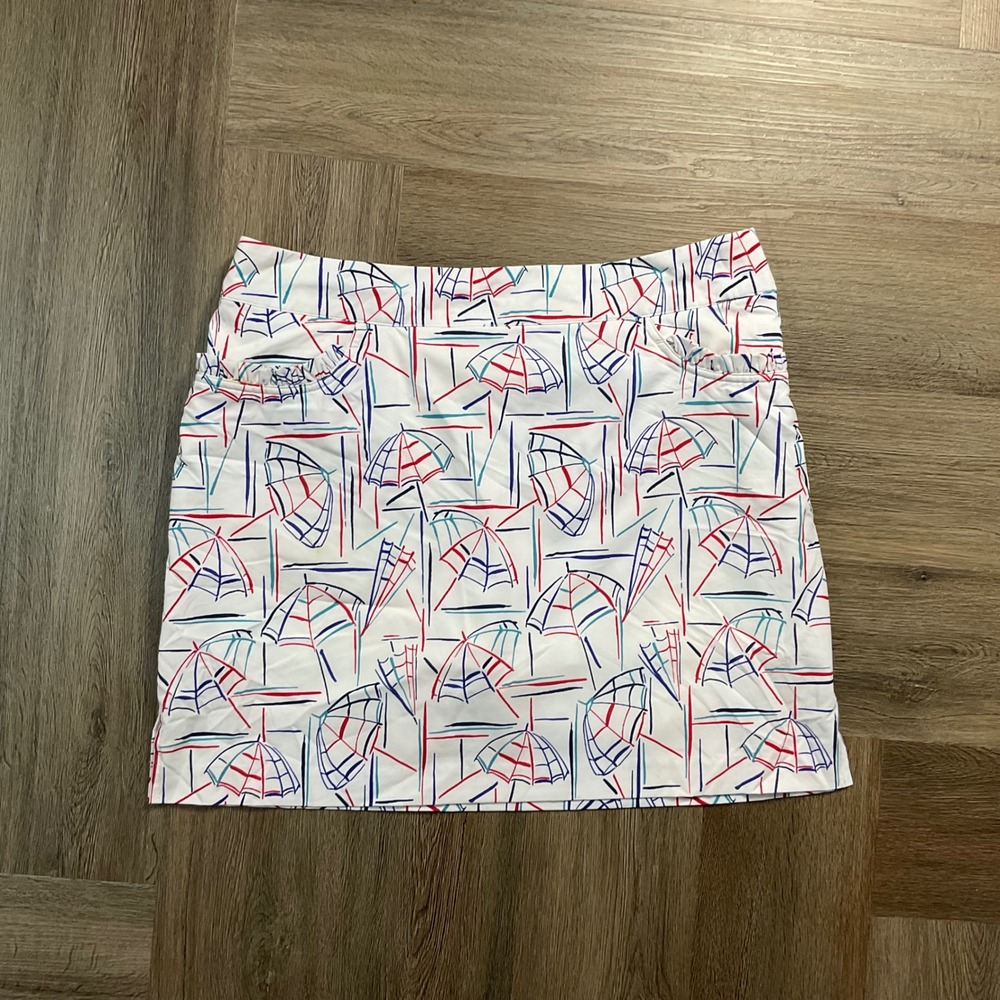 IZOD Golf Tennis Beach Umbrella Print Athletic Skirt Skort Womens 10 White Pink